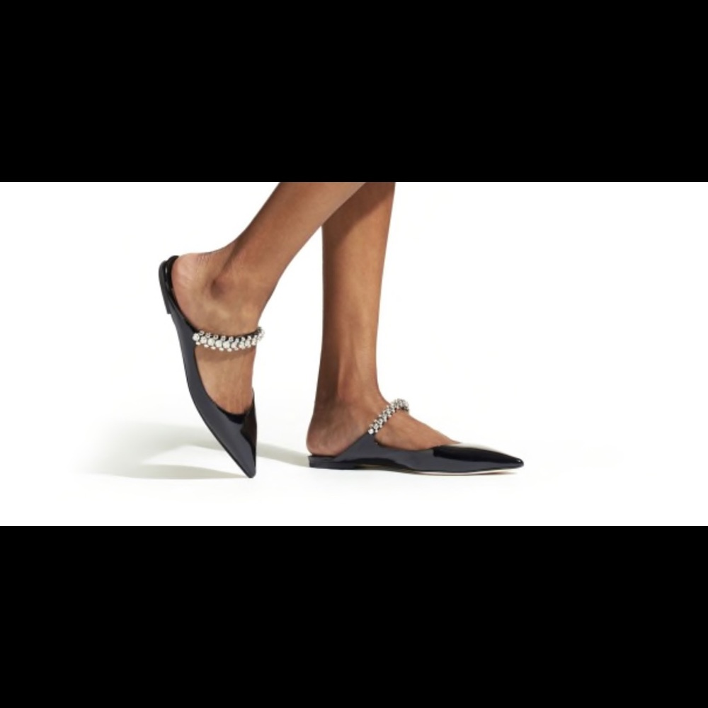 Jimmy Choo Embellished Patent Leather Flat Mules BRAND NEW - Picture 2 of 9